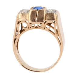 Bague Tank en or rose, platine, saphir et diamants - Castafiore