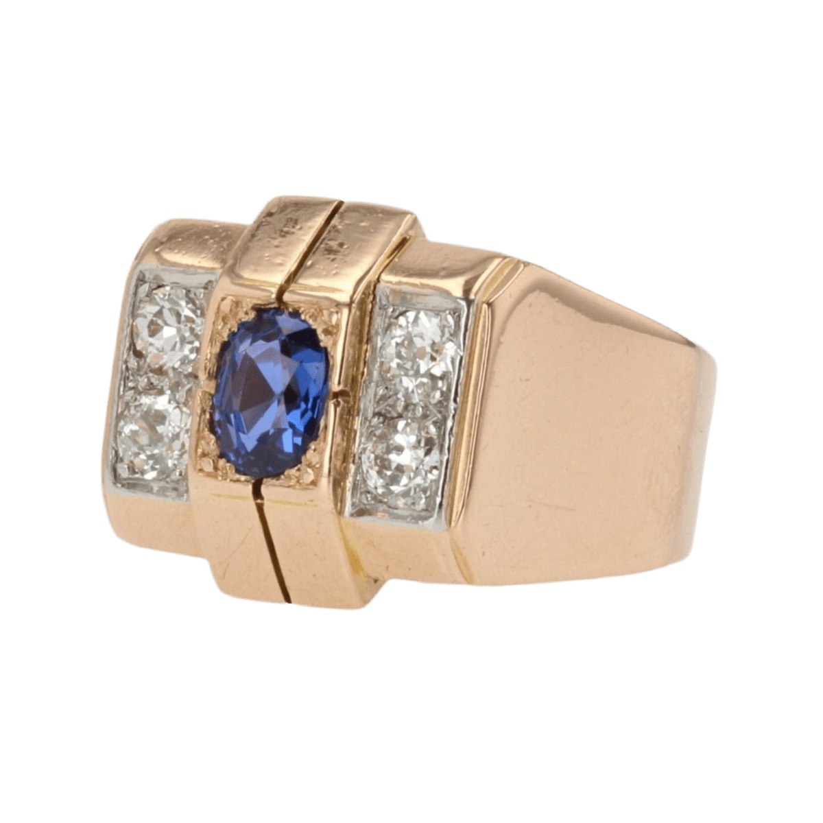 Bague Tank en or rose, platine, saphir et diamants - Castafiore