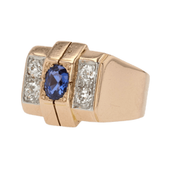 Bague Tank en or rose, platine, saphir et diamants - Castafiore