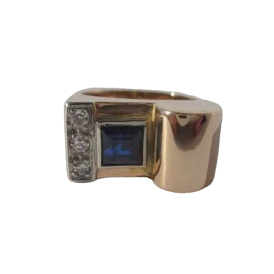 Bague Tank en or rose, platine, saphir, et diamants - Castafiore