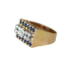 Bague Tank en or rose, platine, saphirs et diamants - Castafiore