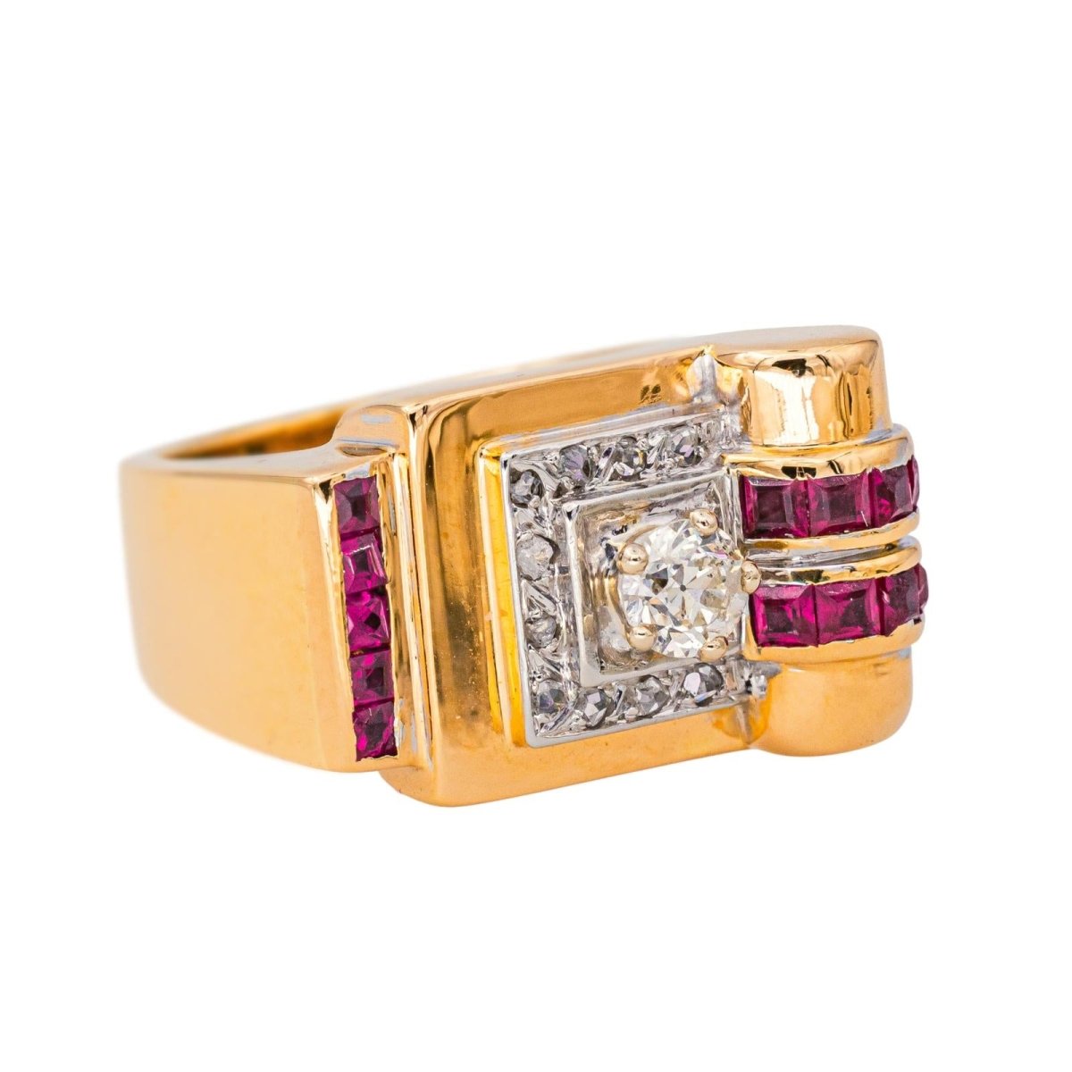 Bague Tank en or rose, rubis et diamants - Castafiore
