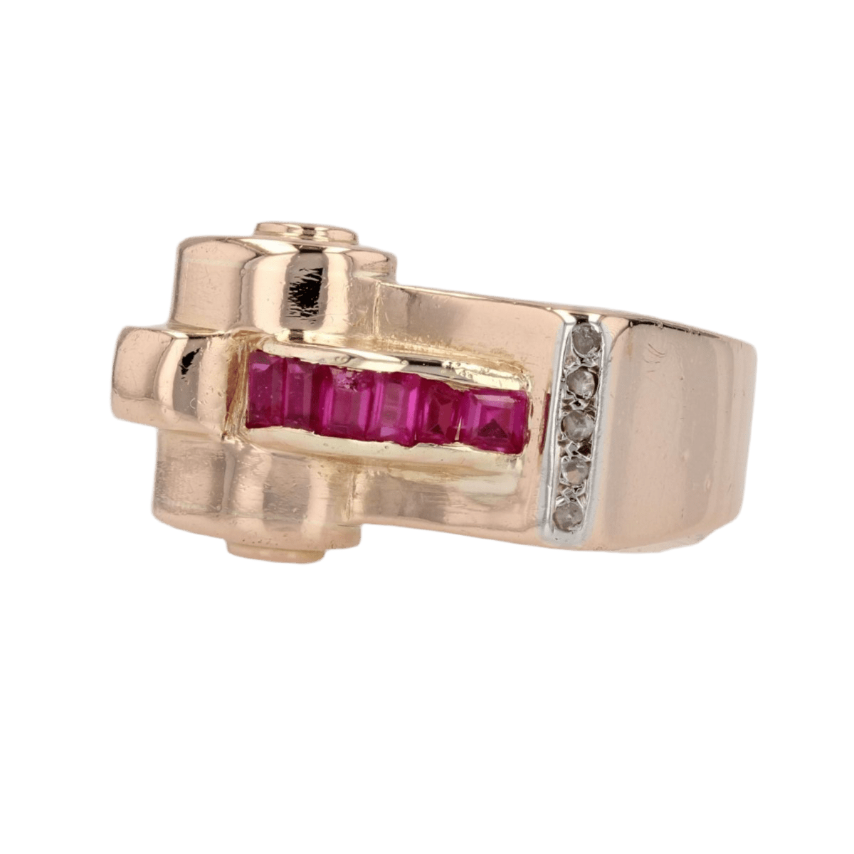 Bague Tank en or rose, rubis et diamants - Castafiore