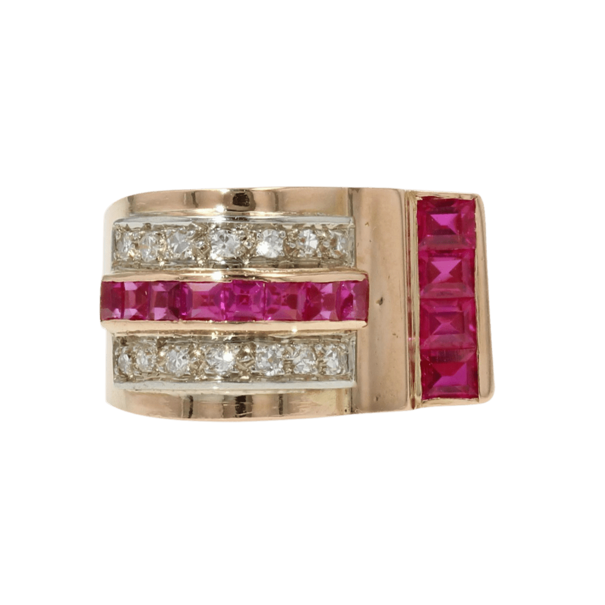 Bague Tank en or rose, rubis et diamants - Castafiore