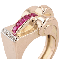 Bague Tank en or rose, rubis et diamants - Castafiore