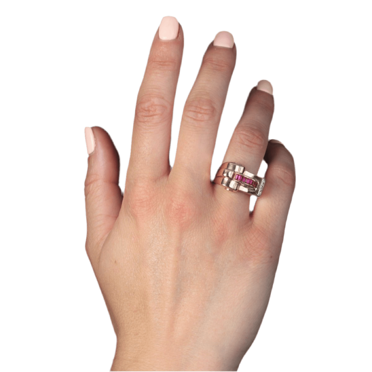 Bague Tank en or rose, rubis et diamants - Castafiore