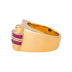 Bague Tank en or rose, rubis et diamants - Castafiore