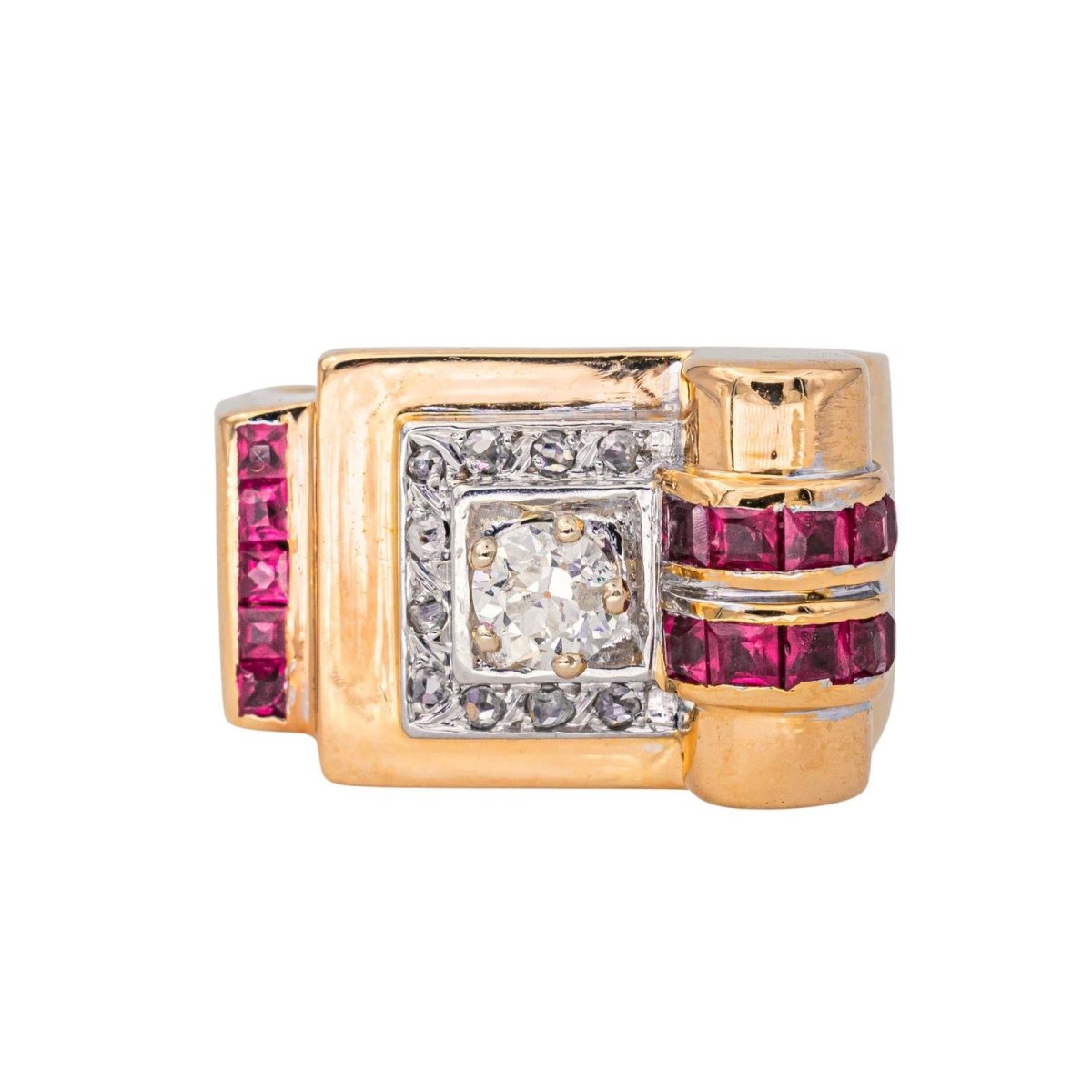 Bague Tank en or rose, rubis et diamants - Castafiore