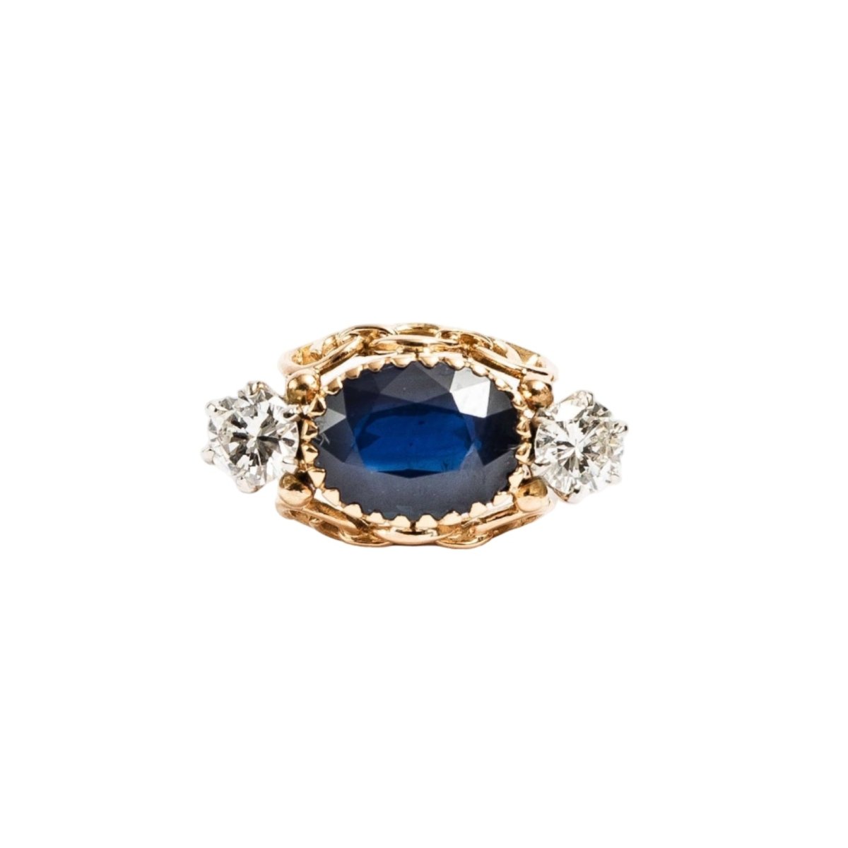 Bague Tank en or rose, saphir et diamants - Castafiore