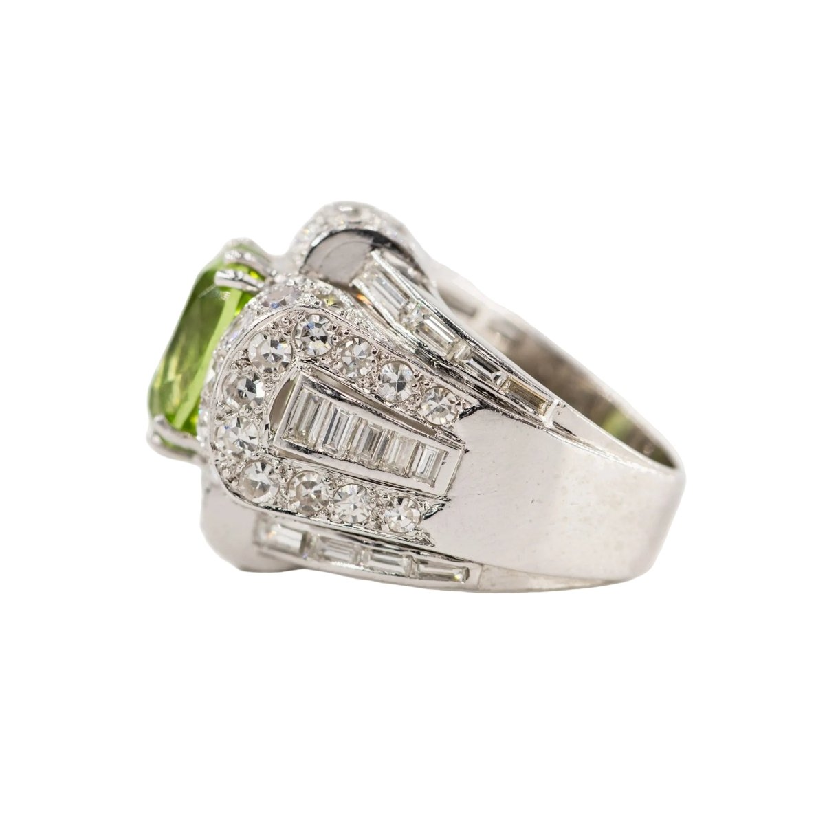 Bague Tank en platine, péridot et diamants - Castafiore