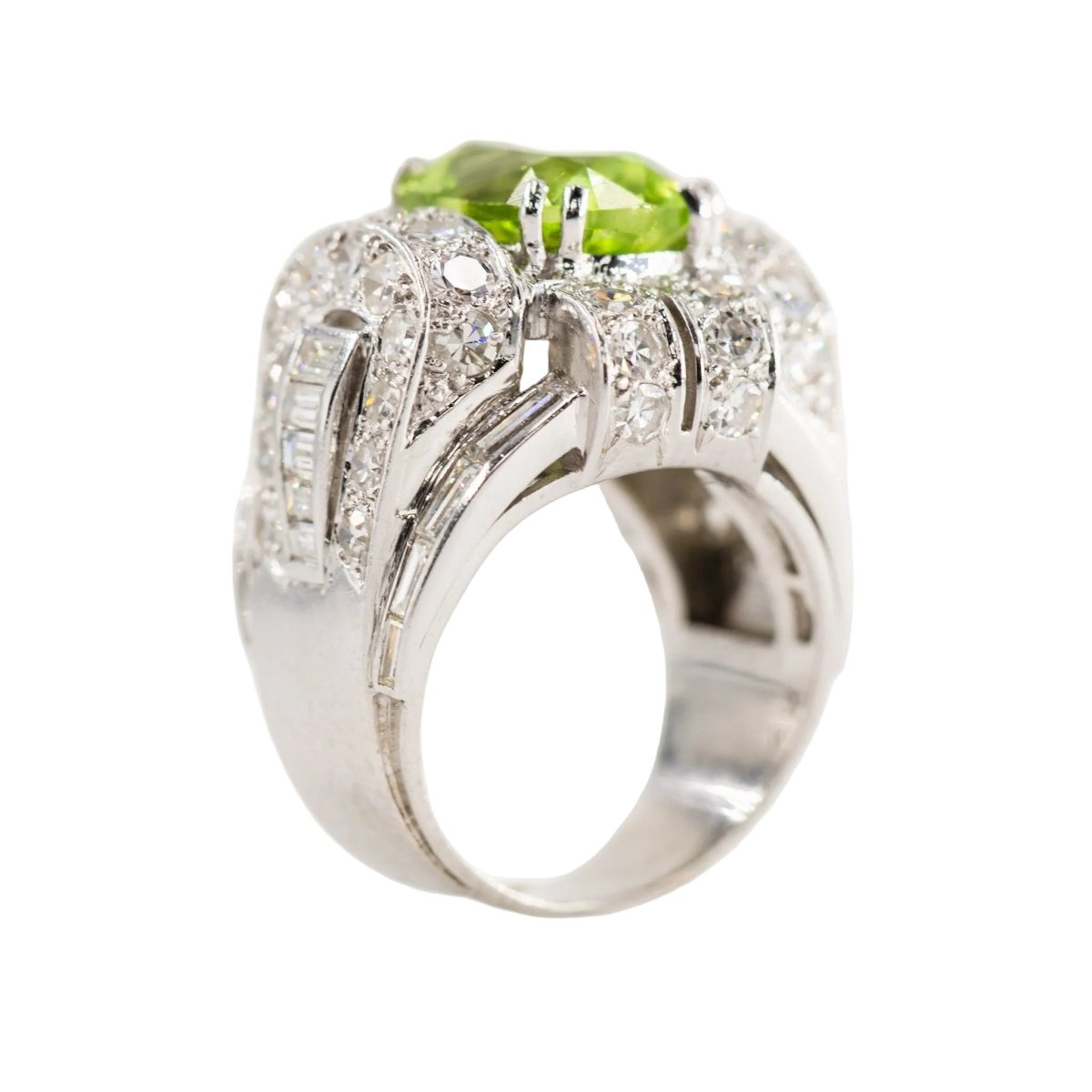 Bague Tank en platine, péridot et diamants - Castafiore