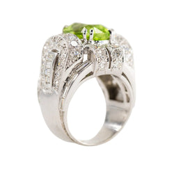 Bague Tank en platine, péridot et diamants - Castafiore