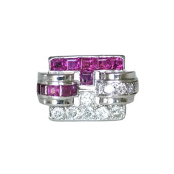 Bague Tank en platine, rubis et diamants - Castafiore