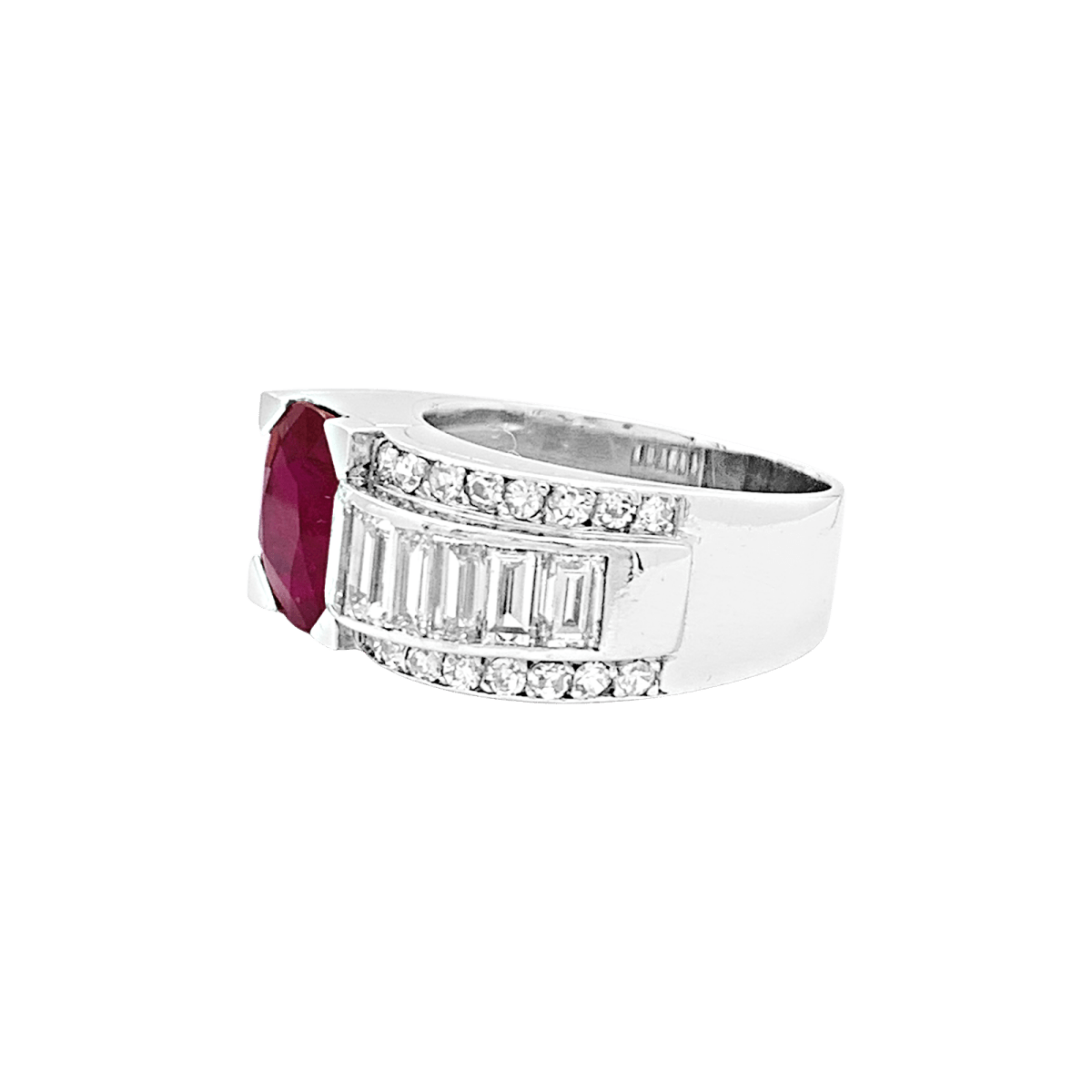 Bague Tank en platine, rubis et diamants - Castafiore