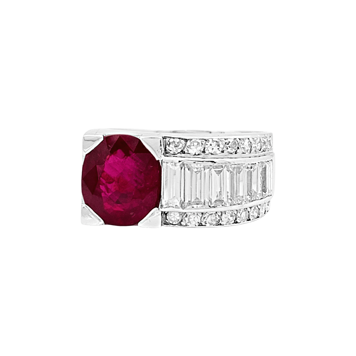 Bague Tank en platine, rubis et diamants - Castafiore