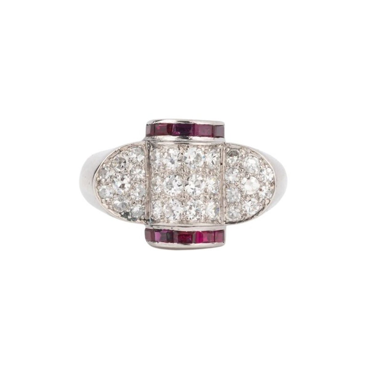 Bague Tank en platine, rubis et diamants - Castafiore