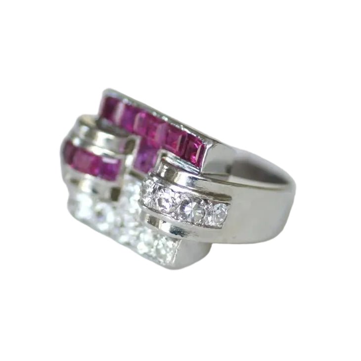 Bague Tank en platine, rubis et diamants - Castafiore