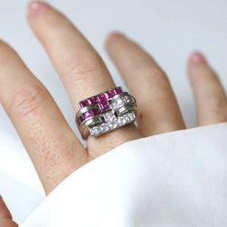 Bague Tank en platine, rubis et diamants - Castafiore