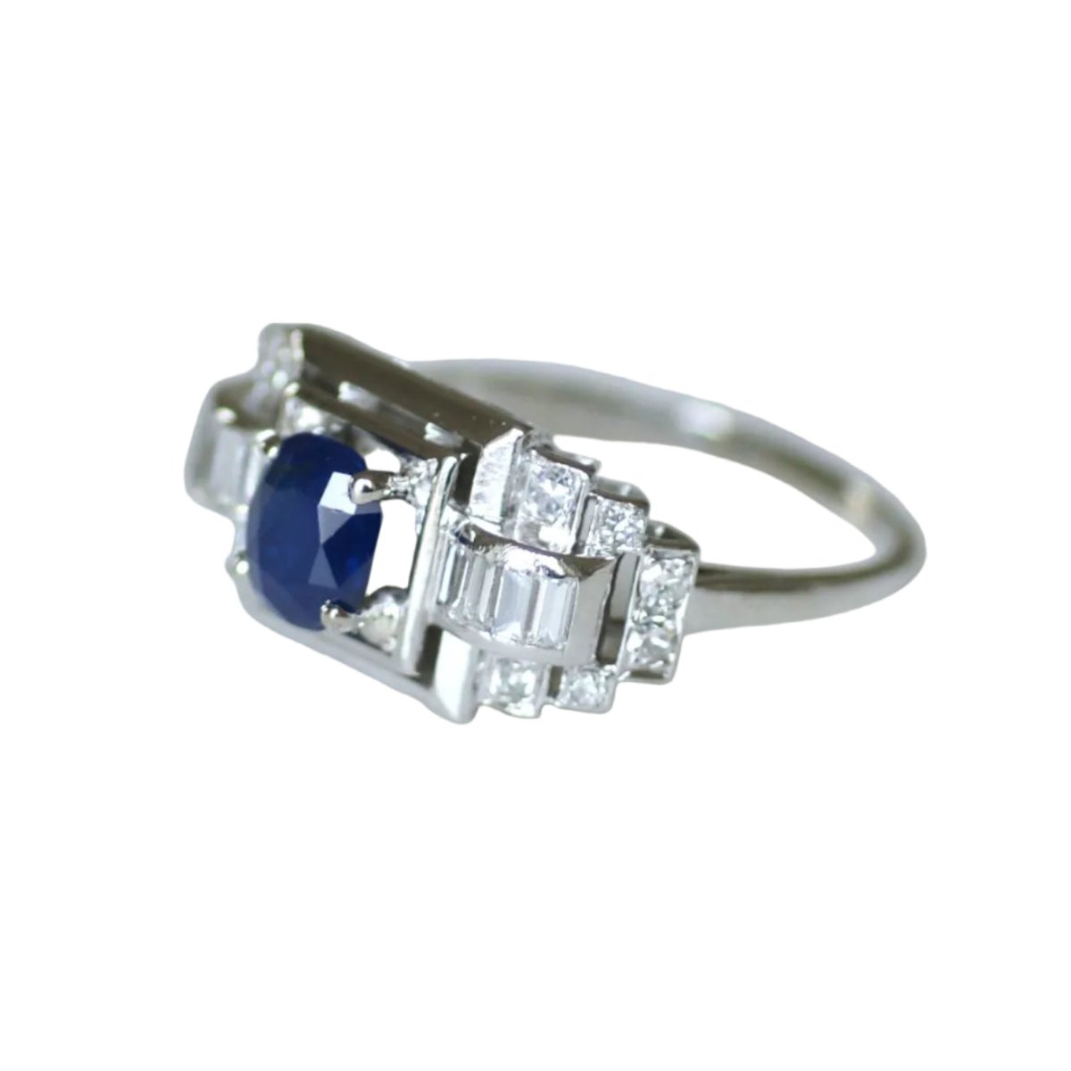 Bague Tank en platine, saphir et diamants - Castafiore
