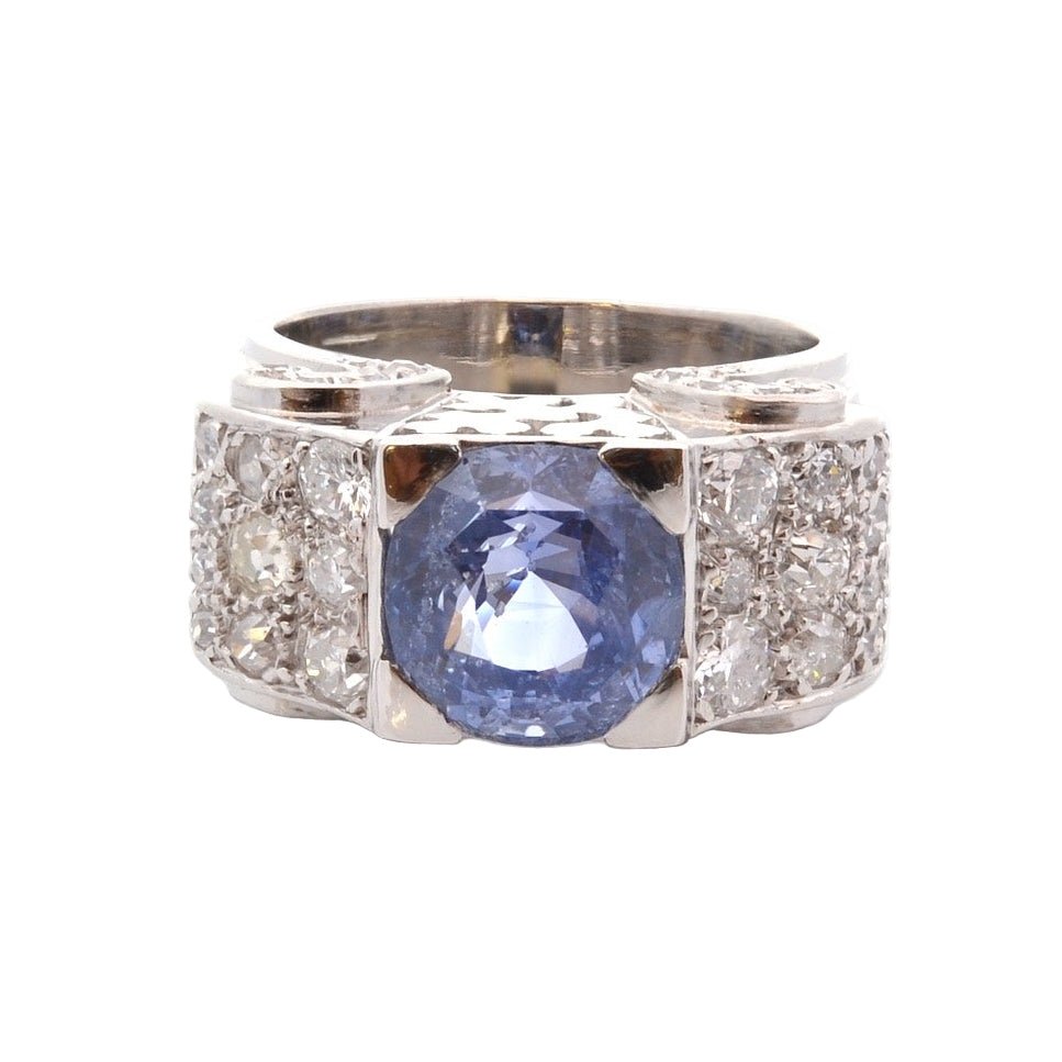 Bague Tank en platine, saphir, et diamants - Castafiore