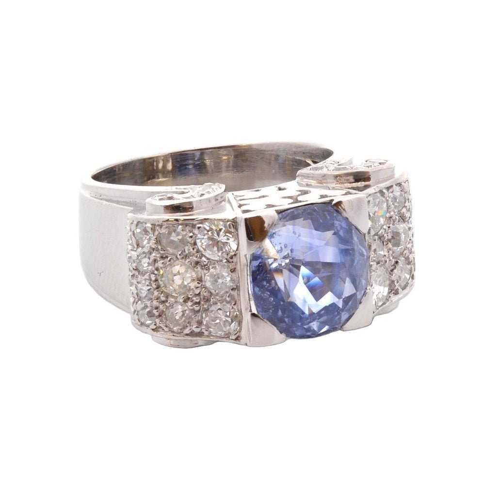 Bague Tank en platine, saphir, et diamants - Castafiore