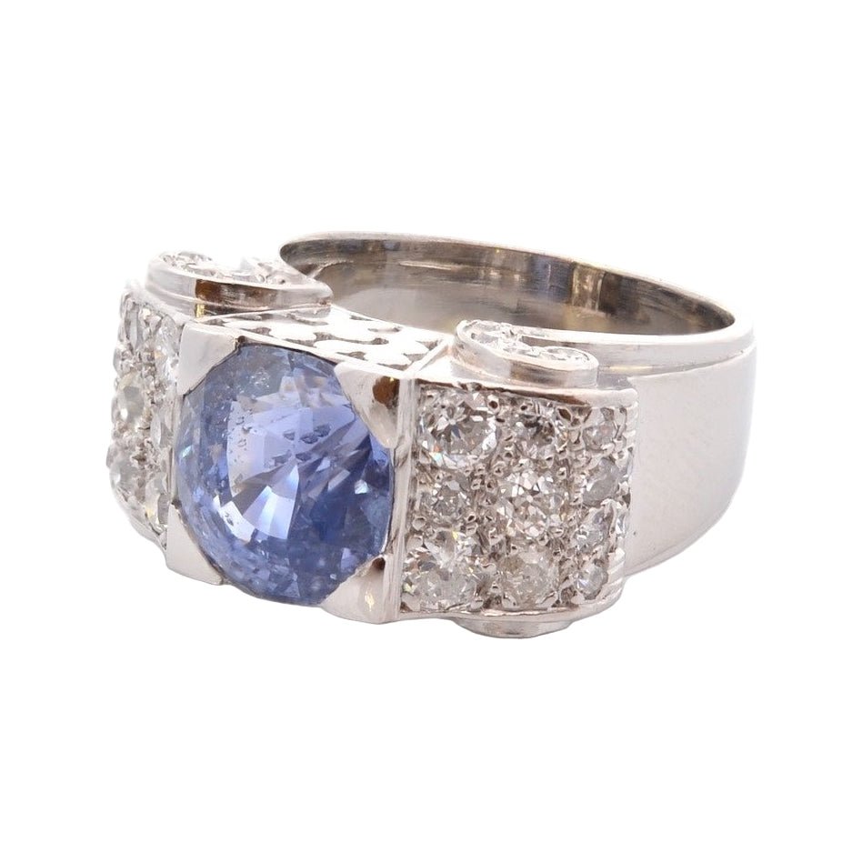 Bague Tank en platine, saphir, et diamants - Castafiore