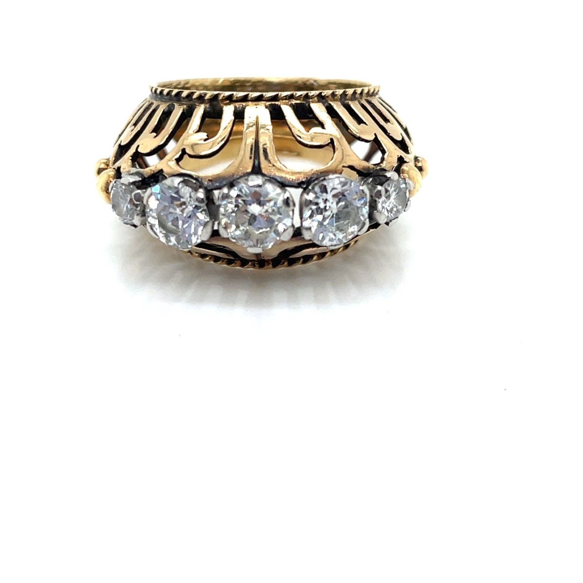Bague tank jarretière en or jaune et diamants - Castafiore