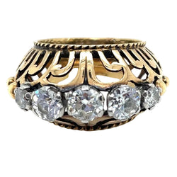 Bague tank jarretière en or jaune et diamants - Castafiore