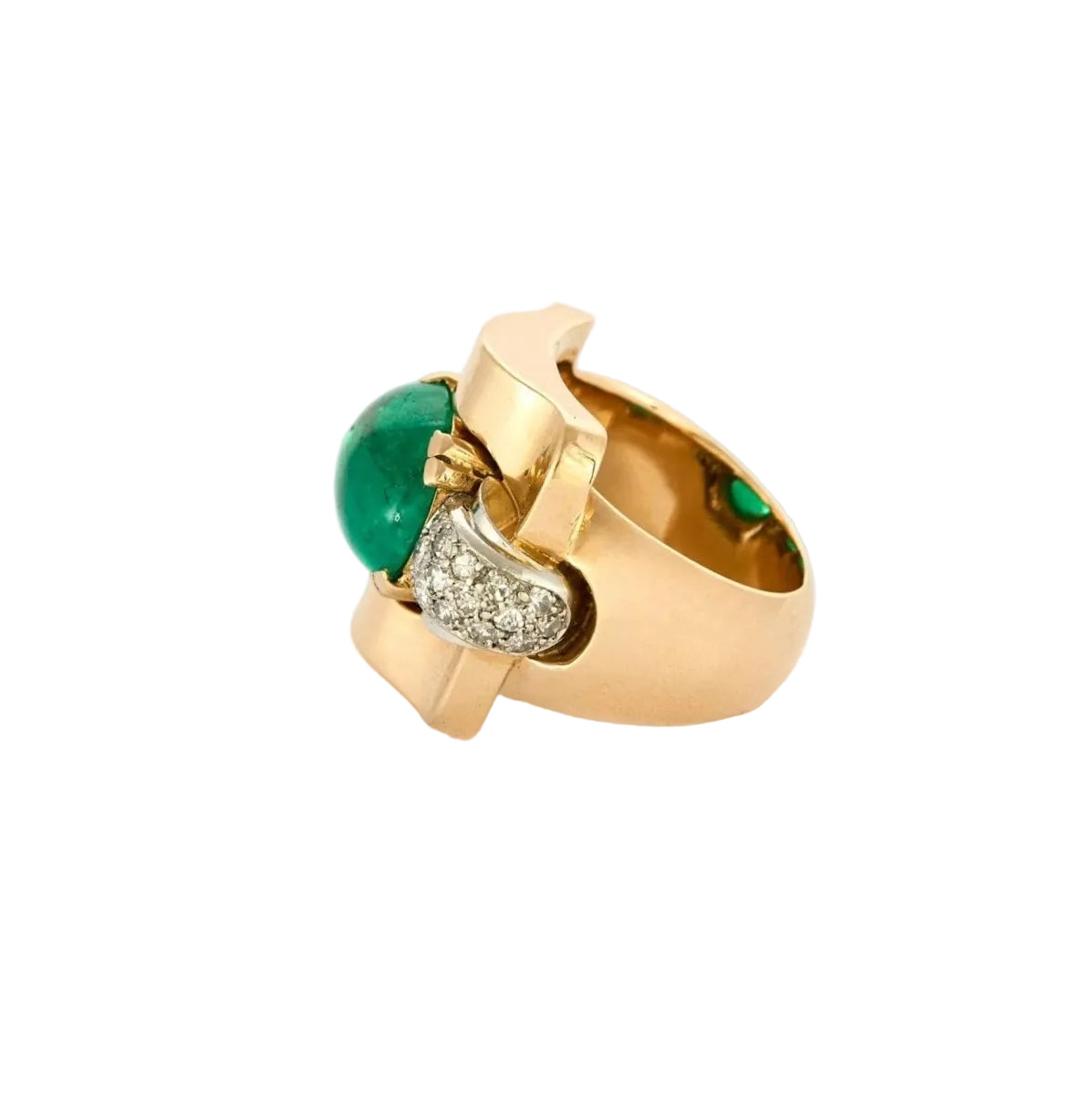 Bague Tank MELLERIO en or jaune, émeraude et Diamants - Castafiore