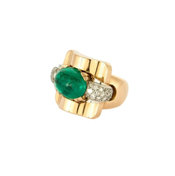Bague Tank MELLERIO en or jaune, émeraude et Diamants - Castafiore