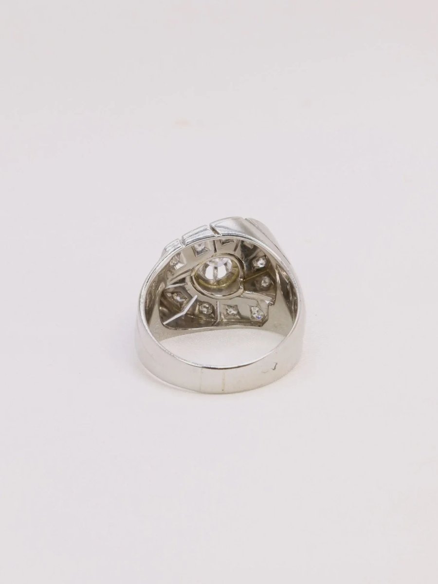 Bague tank or blanc diamants taille ancienne - Castafiore