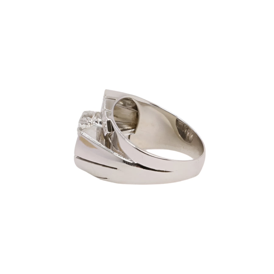 Bague tank or blanc diamants taille ancienne - Castafiore