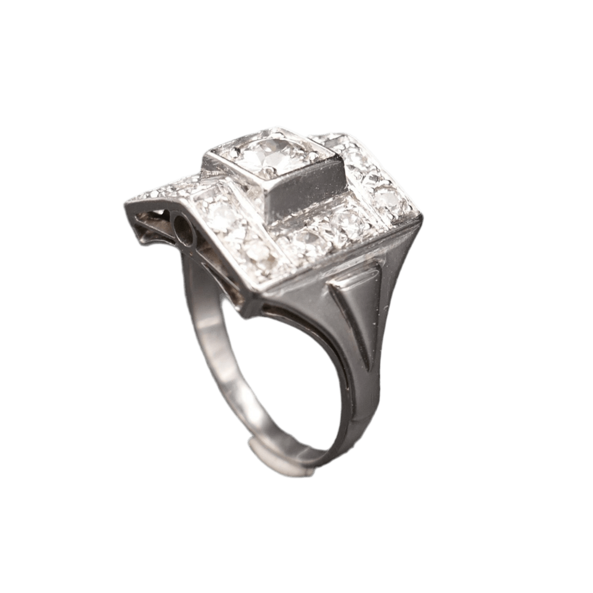 Bague Tank or blanc, platine et diamants - Castafiore