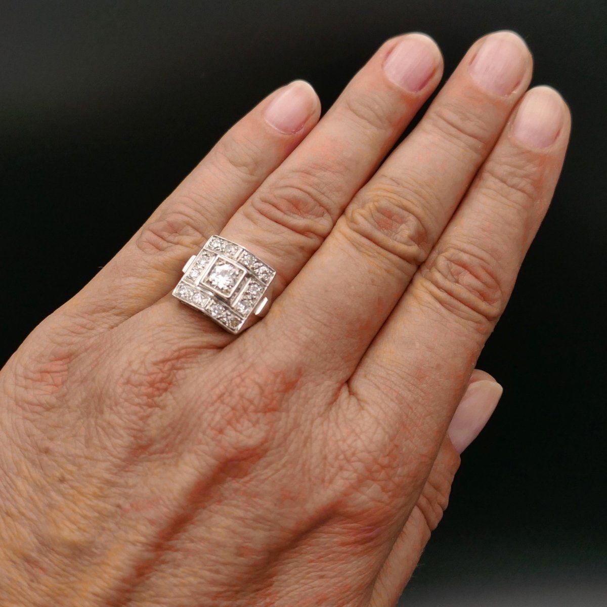 Bague Tank or blanc, platine et diamants - Castafiore