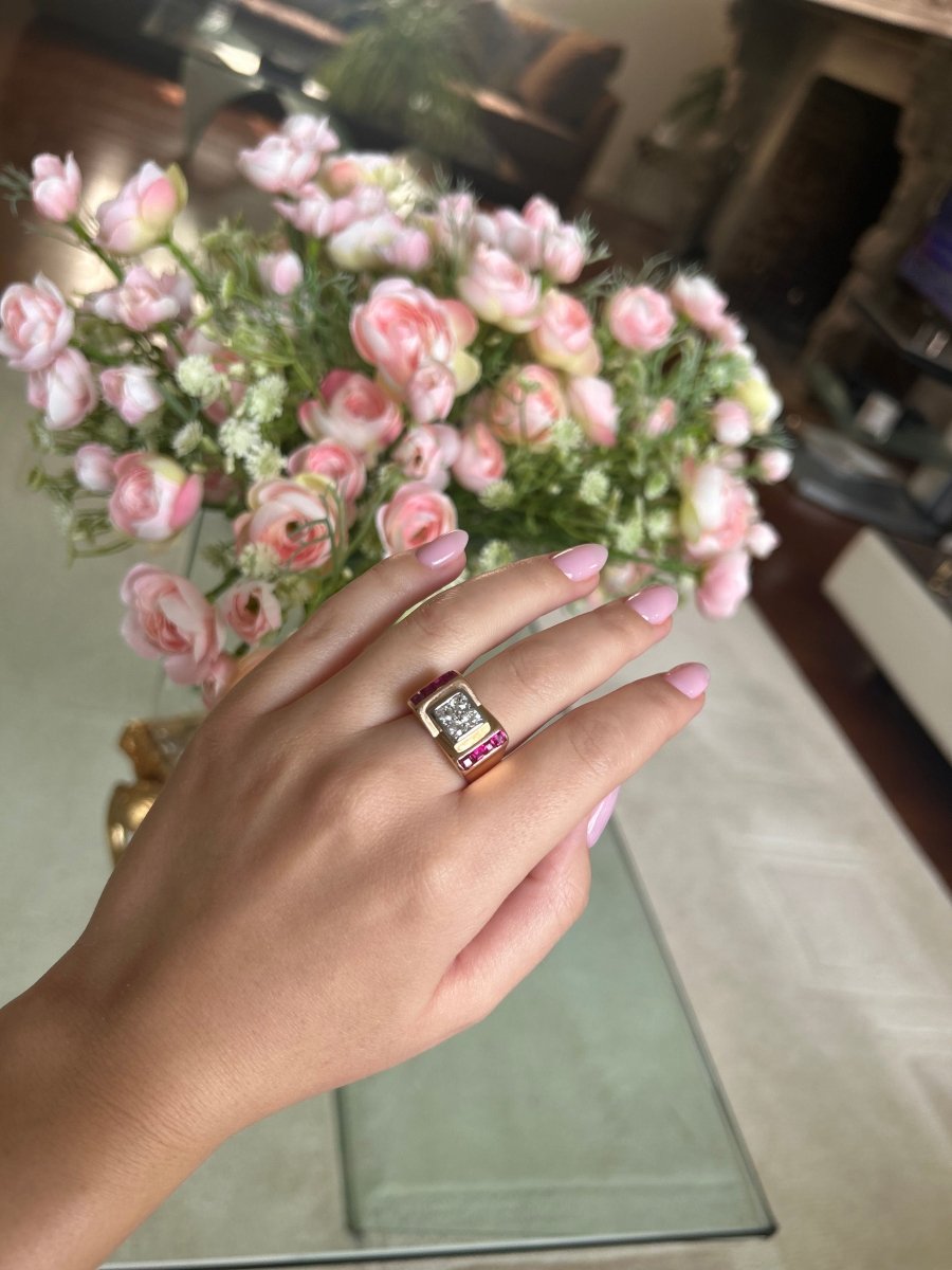 Bague TANK - Or, diamants et rubis - Castafiore