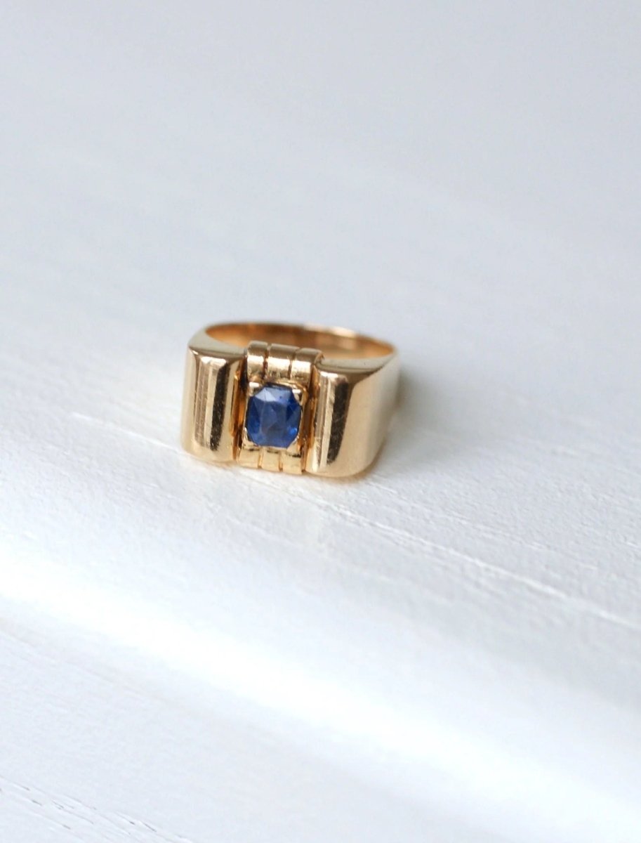 Bague Tank or et saphir - Castafiore