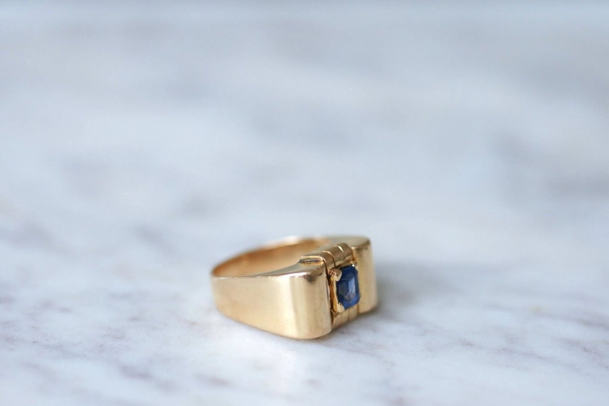 Bague Tank or et saphir - Castafiore