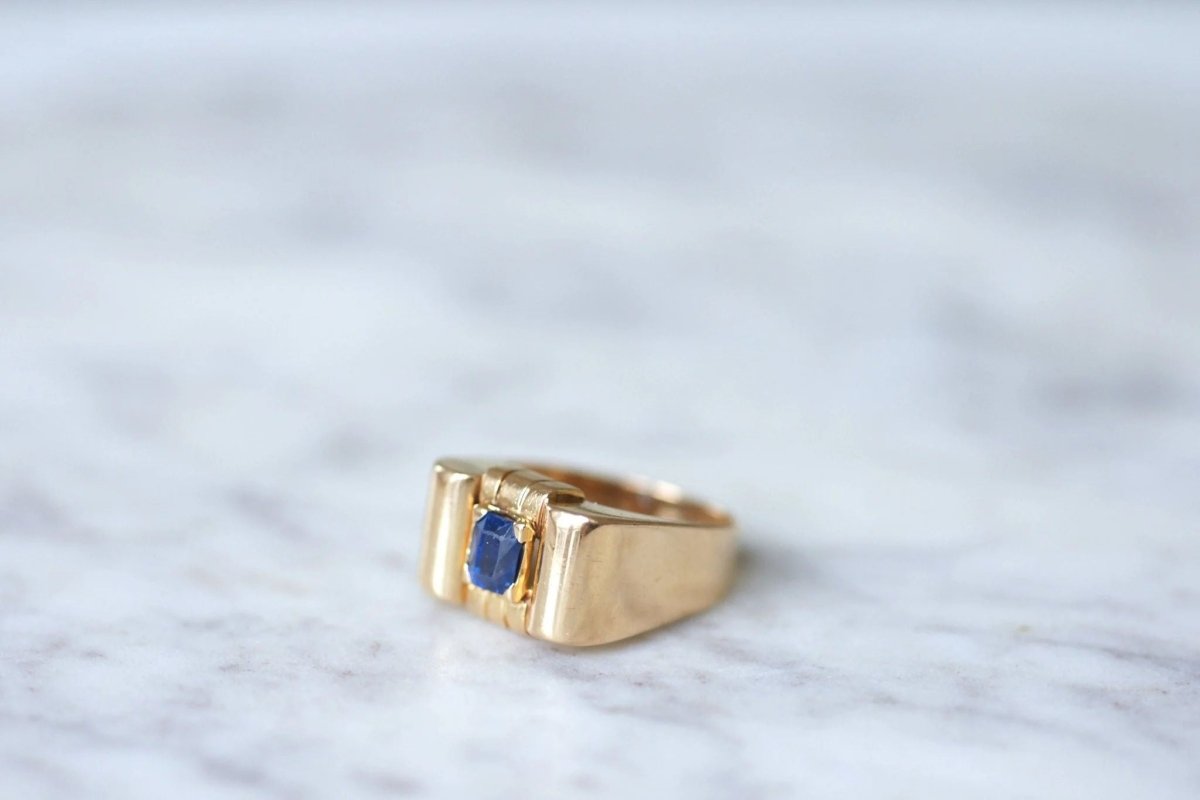 Bague Tank or et saphir - Castafiore