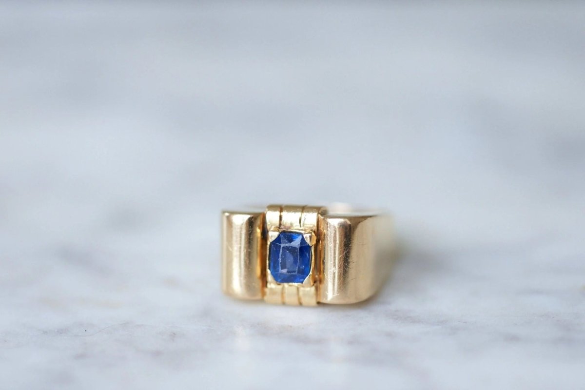 Bague Tank or et saphir - Castafiore