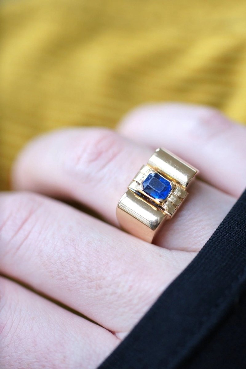 Bague Tank or et saphir - Castafiore