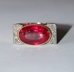Bague Tank Or Jaune Et Platine, Saphir rose Verneuil Et Diamants - Castafiore