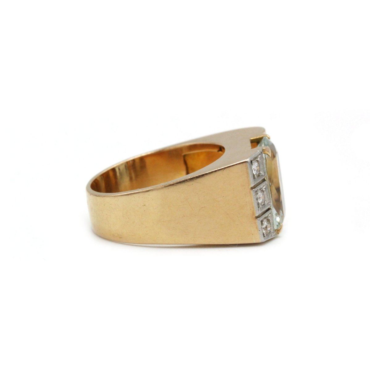 Bague Tank - Or jaune, Platine, Aigue - Marine et Diamants - Castafiore