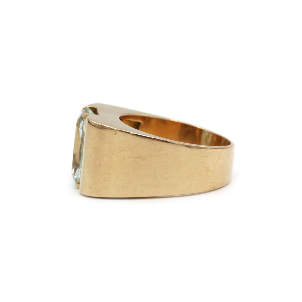 Bague Tank - Or jaune, Platine, Aigue - Marine et Diamants - Castafiore