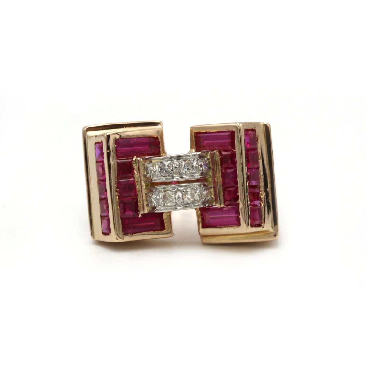 Bague TANK - Or, Platine, Diamants et Rubis - Castafiore