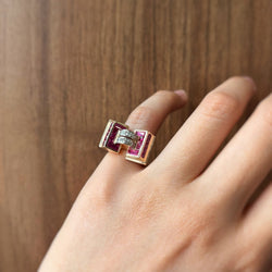 Bague TANK - Or, Platine, Diamants et Rubis - Castafiore