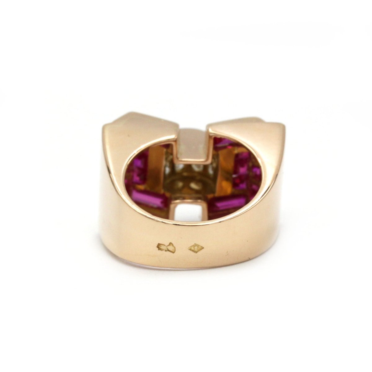 Bague TANK - Or, Platine, Diamants et Rubis - Castafiore
