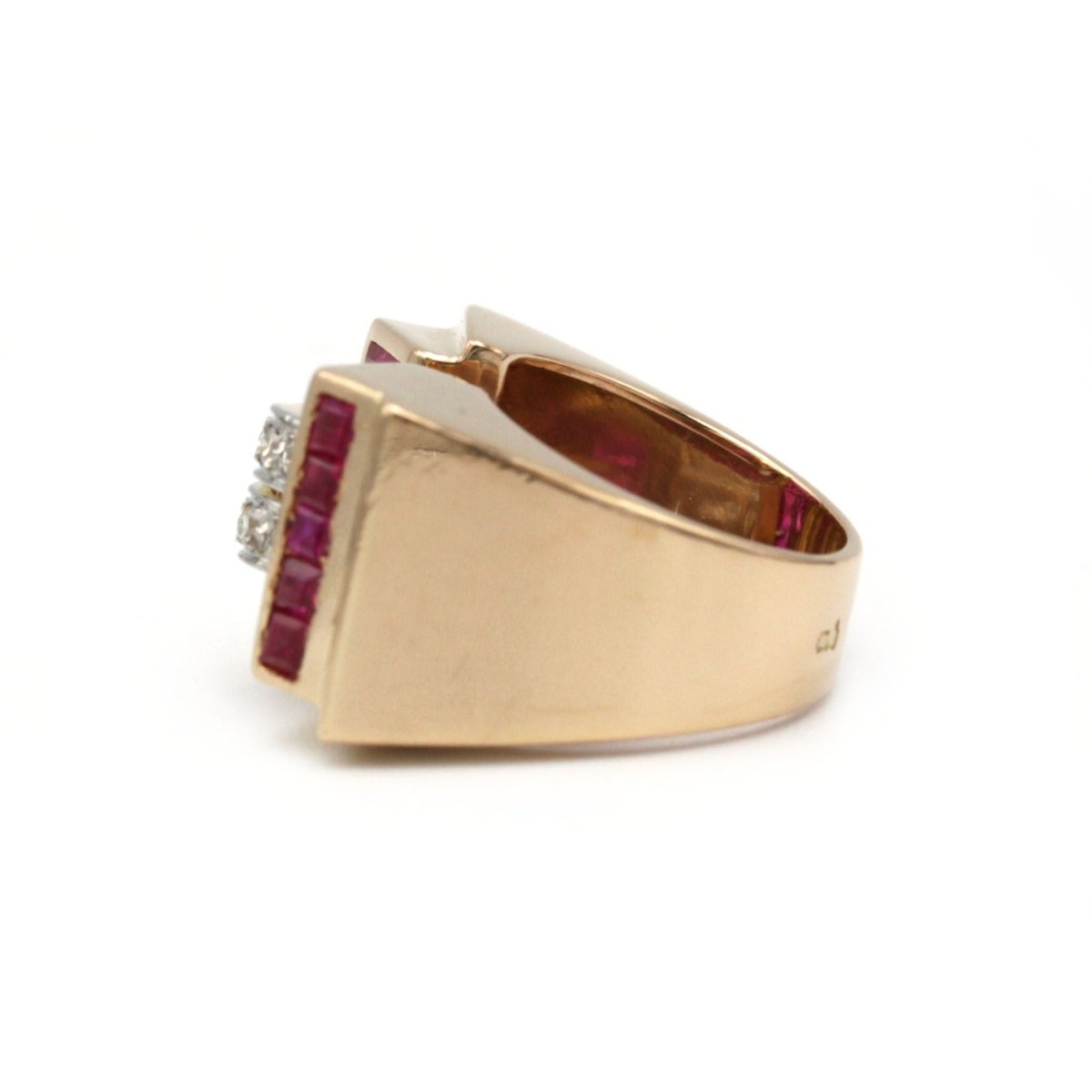 Bague TANK - Or, Platine, Diamants et Rubis - Castafiore