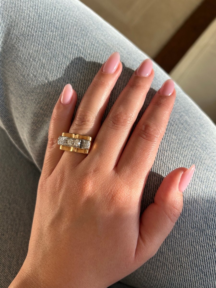 Bague Tank - Or, platine et diamants - Castafiore