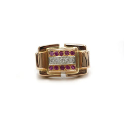 Bague Tank - Or rose, Diamants & Rubis - Castafiore