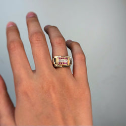 Bague Tank - Or rose, Diamants & Rubis - Castafiore